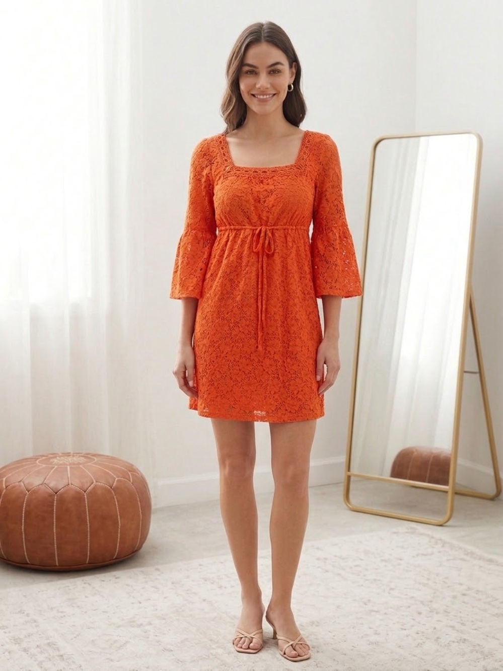 Laundry by Shelli Segal Tigerlily Orange Lace Mini Dress Size S